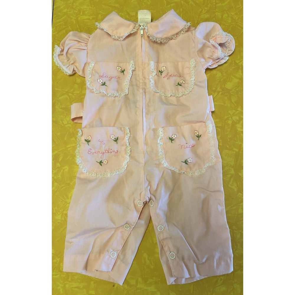 VTG 70s 80s Pink Infant Girls Jumpsuit 3-6 M Sugar Spice Everything Nice